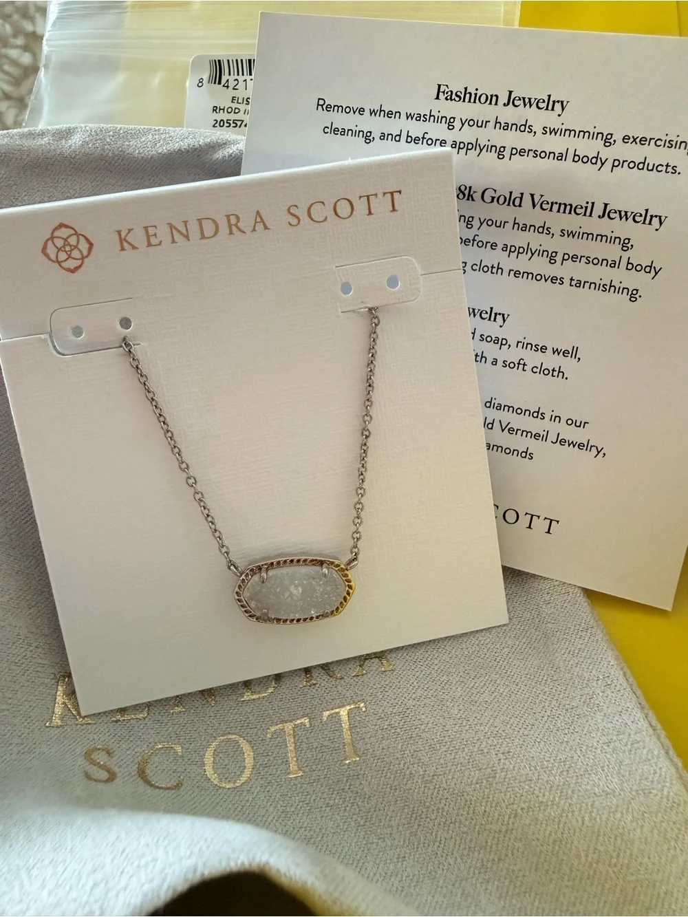 Kendra Scott Elisa Silver Necklace with Iridescent Drusy Pendant